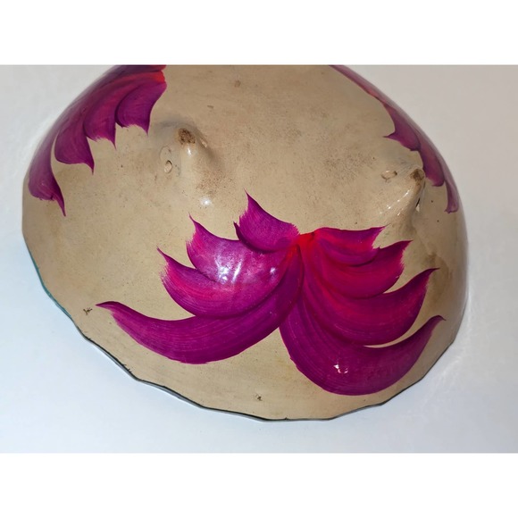Vintage Mexican Pottery Hand Painted Folk Art Bowl 3 Footed Scalloped Edge - Picture 5 of 9